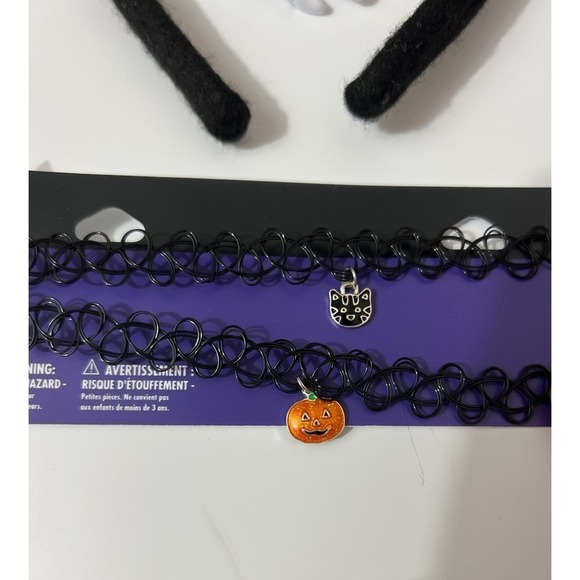 Halloween‎ Girl’s Cat Ears Headband Black Cat Choker Bat Body Stickers skeleton - Picture 3 of 4